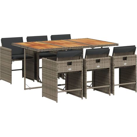 vidaXL Set da Pranzo da Giardino 7 pz con Cuscini in Polyrattan Grigio