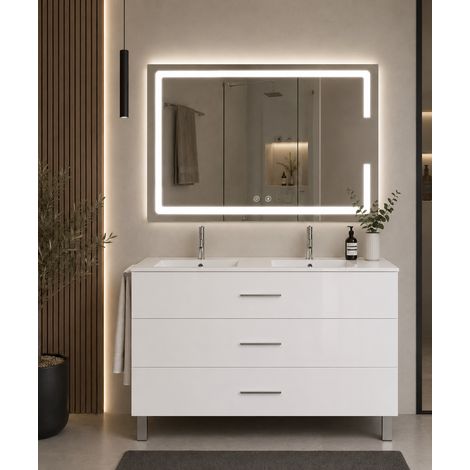 Badmöbel mit Waschbecken ORIGENBATH RIBERA ohne Spiegel 120x45 cm Doppelwaschbecken weiß (1/3)