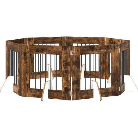 Foldable Dog Gate with Stands 8 pcs Smoked Oak 60 cm vidaXL
