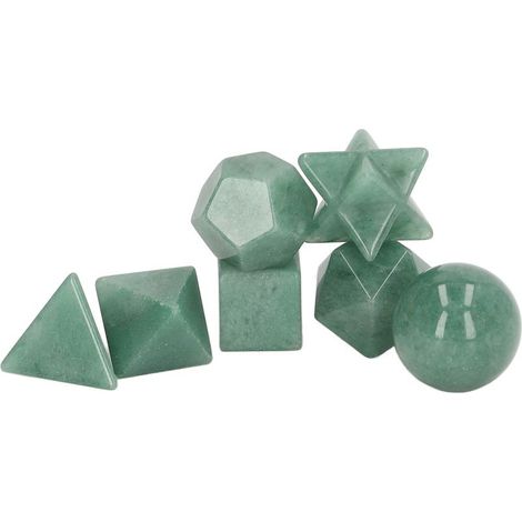 Set aus 7 exquisiten geometrischen Chakra-Steinen, Heilkristall-Set für Meditation, Wohndekoration, grün (1/5)