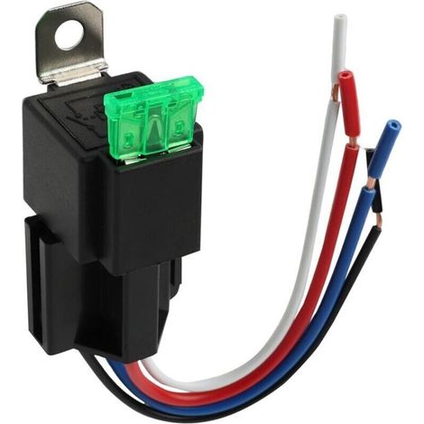 Relais automobile 12 V, fusible à lame SPST 4 broches, avec fil robuste de calibre 12 AWG pour voitures, camions et bateaux (1/5)