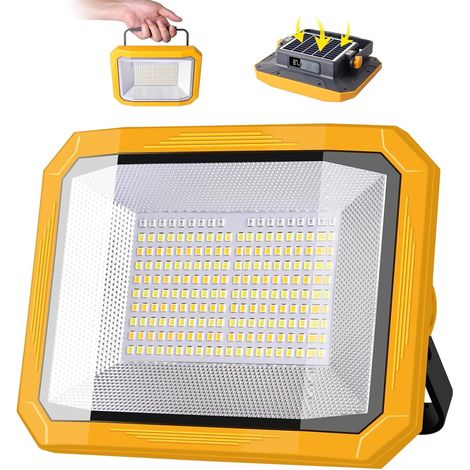 Projecteur LED Rechargeable Solaire, 10000LM, 7800mAh, 4 Modes 60W, Aimants, Sortie USB, Lumière Rouge et Bleue, IP54, Portable pour Camping, Pêche, Urgences, Chantier, Garage (1/5)