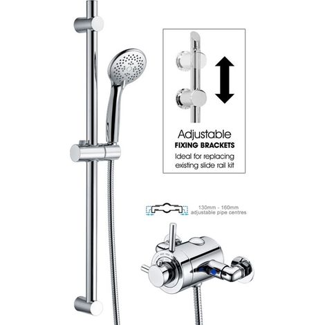 Thermostatic Concentric Exposed Shower Mixer + Riser Rail 135mm to 150mm Centres