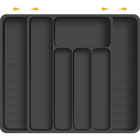Range-couverts plastique noir à 7 compartiments, dimensions 37 x 28 cm, pour rangement vaisselle tiroir (1/5)