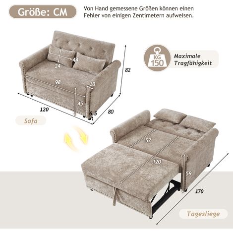 Canapé convertible 2 places 3-en-1, fauteuil-lit moderne avec dossier inclinable 3 positions, lit d'appoint gigogne en velours chenille premium, coussins inclus pour un confort optimal. (1/5)