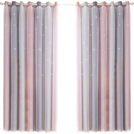 Rideaux occultants double couche à motif étoiles ajourées dégradé simple (2 pièces) pour chambre et salon. (1/5)