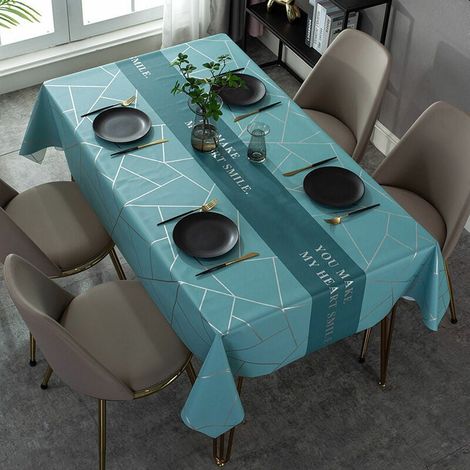 Mantel rectangular antiincrustante de poliuretano, con estampado retro, para mesa de comedor, picnic, fiesta, jardín, cocina (azul irregular), 137 x 60 cm (1/5)
