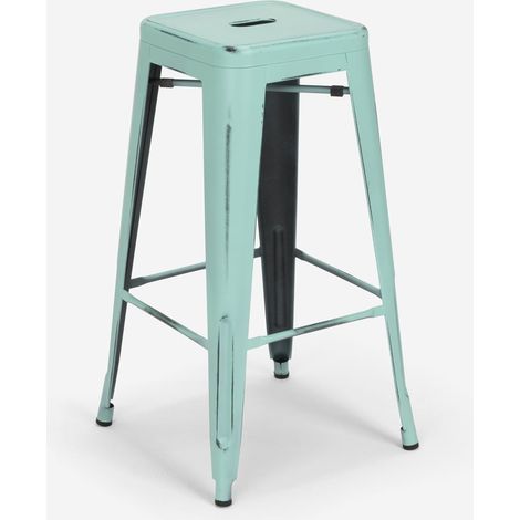 tabouret de bar vintage en métal design industriel style steel stale 78cm - Turquoise (1/5)