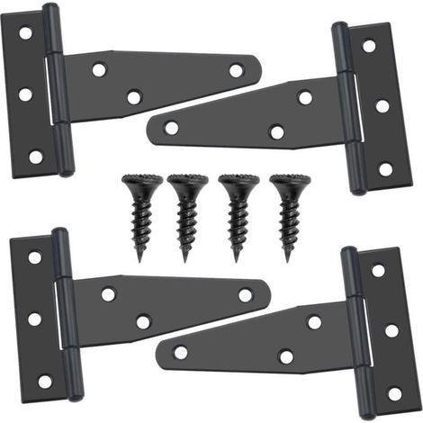 4 Pièces 73mm Charnières en T, Charnières de Porte de Grange Détachées, Porte Charnières Métallique avec 24 Vis (1/5)