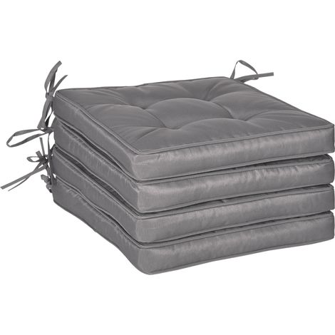 Set di cuscini impermeabili per sedie da pranzo e da giardino con 2 cinghie di fissaggio, 42x42x5 cm, grigio scuro.