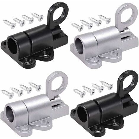 LaBlanc - 4 pezzi Serratura automatica per porta, chiavistello, fermo per porta, serratura a molla, con 16 viti, per finestre, porte in legno, ante di armadi (nero e argento)