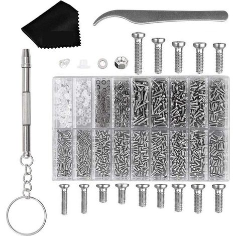 1 Kit réparation lunettes,assortiment vis écrous,tournevis magnétique,pince à épiler,chiffon,lunettes montres (1/5)