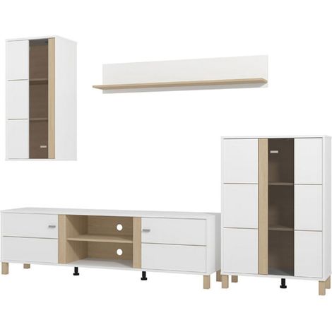 Parete Attrezzata Albese, Mobile Soggiorno Modulabile, 7 Ripiani, 10 Vani, 260x40x183h cm Bianco Opaco
