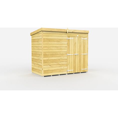 8 x 4 Feet Pent Shed - Double Door Without Windows - Wood - L118 x W243 x H201 cm