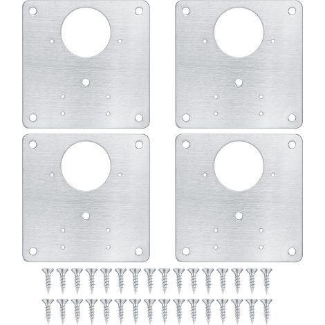 4 Pcs Cabinet Hinge Repair Plates Kitchen Cabinet Door Repair Plates with Holes Stainless Steel Concealed Flat Plates with Screws for Wood Shelf Doors