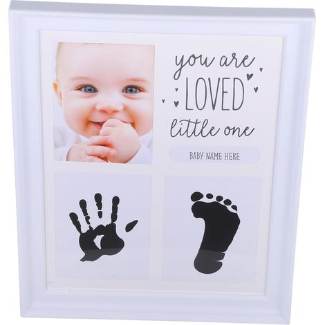 Cadre Photo Empreinte Main et Pied Bébé, Blanc, en Abs et Verre, pour Première Année, Décoration de Bureau Sûre et Fiable (1/5)