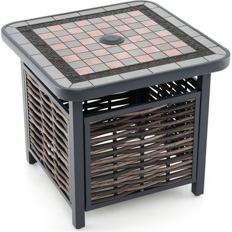 Tavolino laterale esterno rattan PE 55 cm Tavolo quadrato patio piano resina (1/3)