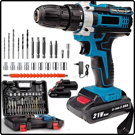 Perceuse-visseuse sans fil 21V, 2 vitesses, batterie lithium rechargeable, 2 batteries incluses (1/5)