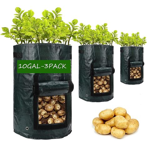 Sac de Culture 10 Gallons Lot de 3 avec Poignées et Ouverture pour Légumes Jardin Tomates Carottes Pommes de Terre Ventilé