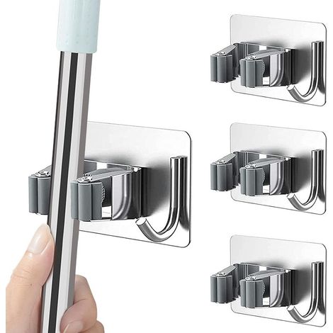 Porte-balai Mural,en Acier Inoxydable,Adhésif Mop Support Avec Crochets,Placard à Balais Multifonction Pour Cuisine,Jardin,Salle de Bain,Garage,Balcon,Bureau,4pcs (1/5)