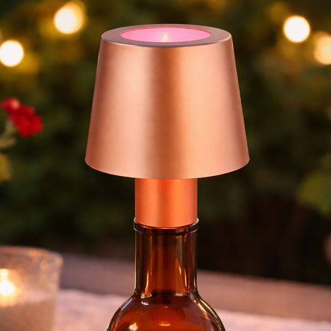 RGB LED Tischlampe Akku Flaschenleuchte Aufsatz Flaschenhals Dekolampe Touchdimmer, USB, goldfarben, 1W kaltweiß, DxH 10,5x14 cm