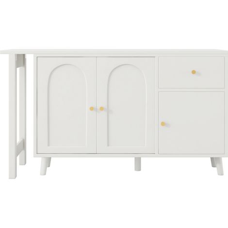Scrivania 2 in 1 girevole a 360° con credenza, 3 ante e 1 cassetto, bianco (1/5)