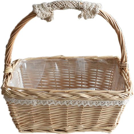 Panier princesse miniature en dentelle, osier, rotin, herbe tressée, pot de fleurs vertes, panier photo pour enfant, cadeau d'accompagnement, panier de fleurs à main (1/5)