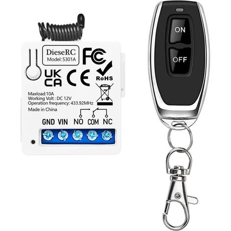 433Mhz Commutateur de télécommande sans fil universel DC 12V 1CH Module récepteur de relais RF avec 1 émetteurs DIY télécommande EV1527 Code d'apprentissage