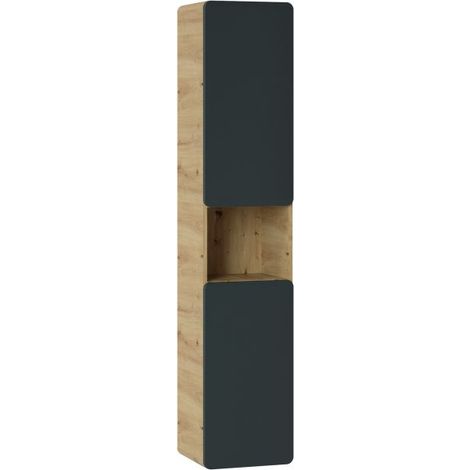 Colonne de salle de bain suspendue ARUBA – Rangement mural-Naturel/Noir (1/2)