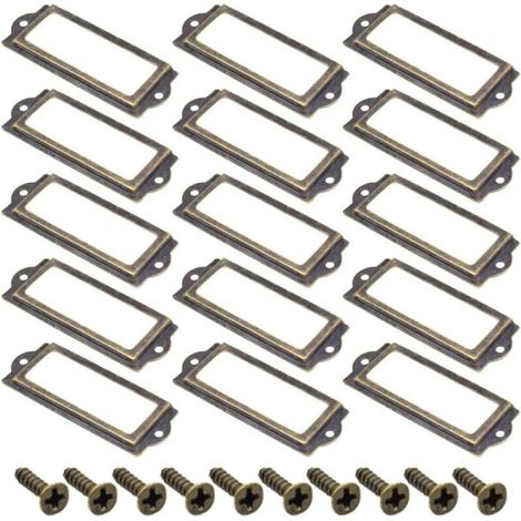 KZQ 10 portaetiquetas retro de bronce antiguo, marco de metal, etiqueta de nombre vintage, tarjeta de identificación para muebles, cajones, armarios y archivadores (83 x 32 mm) (1/4)