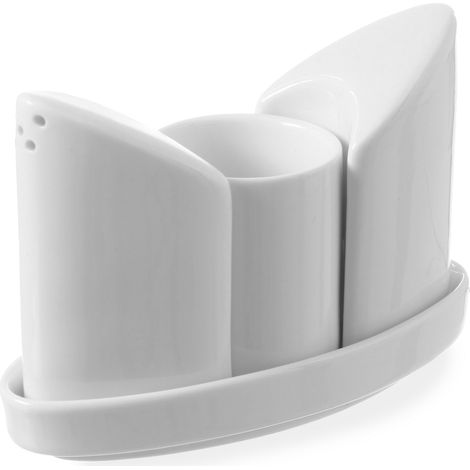Juego de especias: sal, pimienta, palillos de dientes, porcelana blanca - Hendi 786420