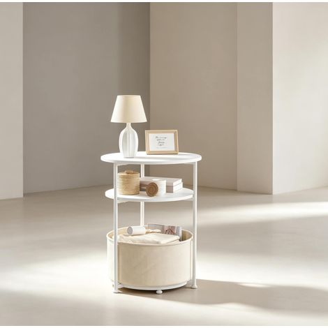 Mesa auxiliar redonda con cesta de almacenamiento, Ø 43 x 56 cm, blanca HAVRYA (1/5)