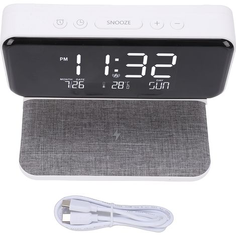 Réveil numérique 3 en 1, charge sans fil, avec veilleuse, chargeur rapide 15W, affichage de la Date et de la température, pour chambre à coucher (1/5)