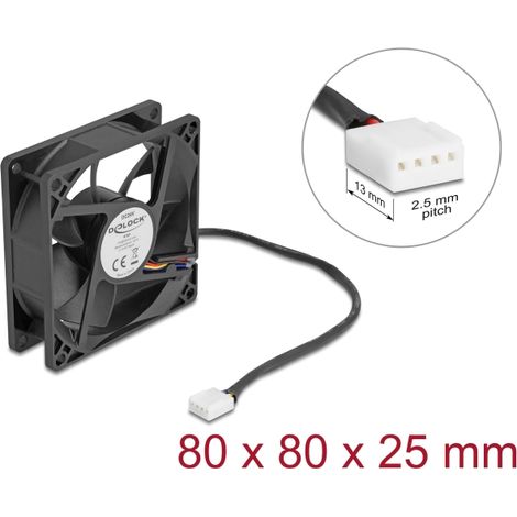 Delock Ventilador axial de 24 V de corriente continua, 80 x 80 x 25 mm negro