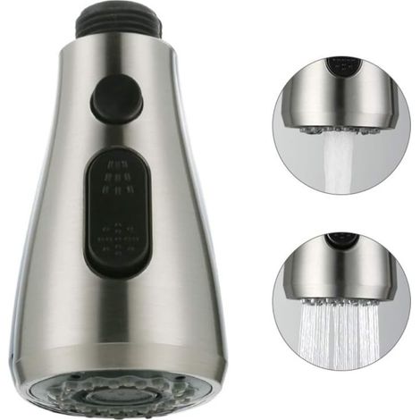 2 douchettes rétractables 3 fonctions Eco-Stop avec bouton-poussoir, compatibles avec robinets d'évier ou pommeaux de douche universels (1/5)