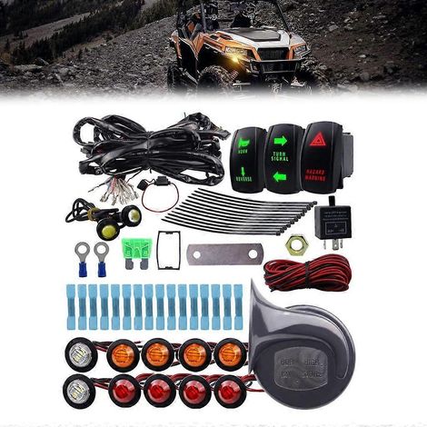 Kit de clignotants avec avertisseur sonore, feu de recul, feu de détresse, relais et fusible pour UTV/VTT (1/4)
