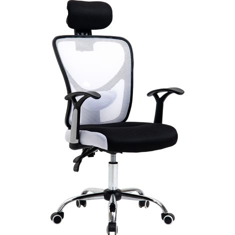 Fauteuil de bureau en filet noir et blanc, siège réglable en hauteur, dossier inclinable, dimensions 62x67x118 cm (1/5)
