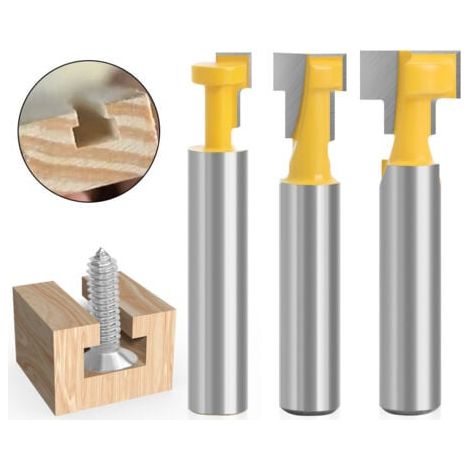 8mm Tige T-Slot Routeur Bits Set, 3pcs T-Slot Fraise à bois Fraise à Menuiserie Outil de Woodworking Cutter Lame (1/4)