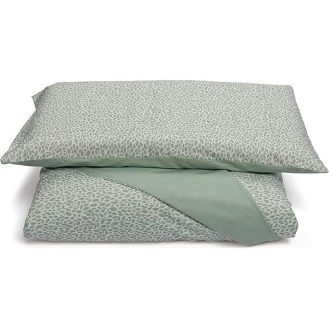 Housse de Couette 1 Place et demie avec taie d'oreiller Pétales Sage 100% Coton, fabriqué en Italie (1/4)