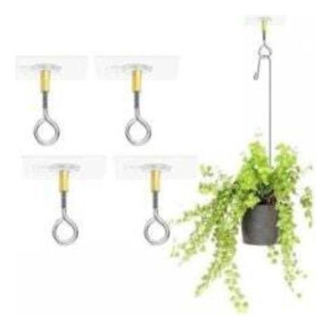 Crochets de plafond autocollants sans perçage – Lot de 4, acier inoxydable, charge max. 5 kg, idéal pour suspendre plantes (1/5)