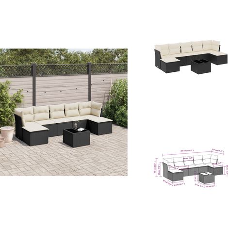 8-tlg. Garten-Sofagarnitur mit Kissen Schwarz Poly Rattan - Gartenmöbel Set - PE-Rattan Möbel - Outdoor Sofa - Esstisch - Lounge Garnitur (1/3)