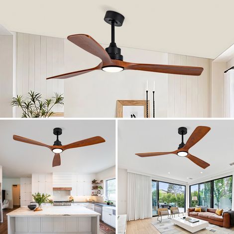 Ventilateur de plafond 60 pouces en métal et bois noir, éclairage dimmable, pour salon FLORAGRACE (1/5)