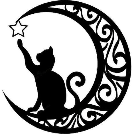 Décoration murale suspendue en métal représentant un adorable chat noir et la lune, idéale pour les fenêtres, les portes et les cheminées. (1/5)