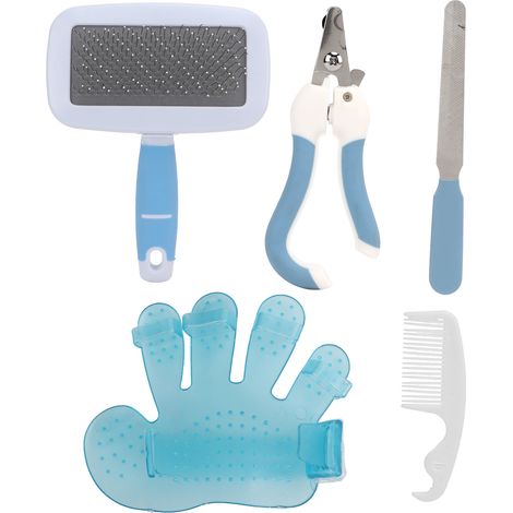 Kit de Toilettage pour Lapins - Brosse, Peigne, Lime et Coupe-Onglets pour Petits Animaux Bleu (1/5)
