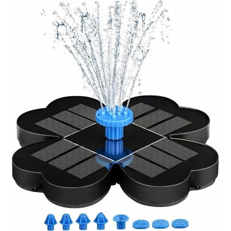 Fontaine solaire pour bain d'oiseaux avec pompe, 8 buses et hauteur réglable, pompe à eau automatique pour bassin et jardin, avec filtres, noir (1/5)