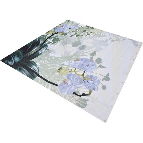 Rideau de douche motif fleurs plantes déperlant polyester rideau salle de bain avec crochets 180x200cm (1/5)
