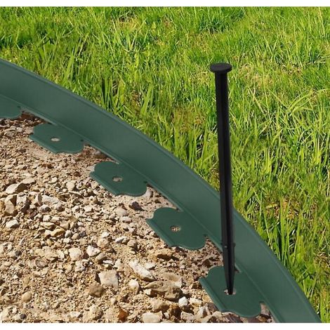 Bordure de jardin flexible verte, 10 m de longueur, 5 cm de hauteur, avec 30 piquets (1/4)