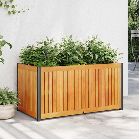 Jardinière Bac à Fleurs en Bois d'Acacia Massif et Acier pour Jardin et Intérieur 85x45x44 cm - PANGIVO (1/5)
