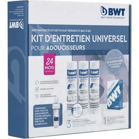 Kit de mantenimiento para descalcificador BWT Universal B.SECURE 25 碌m (3 cartuchos) + IOCLEAN (tabletas) (1/4)