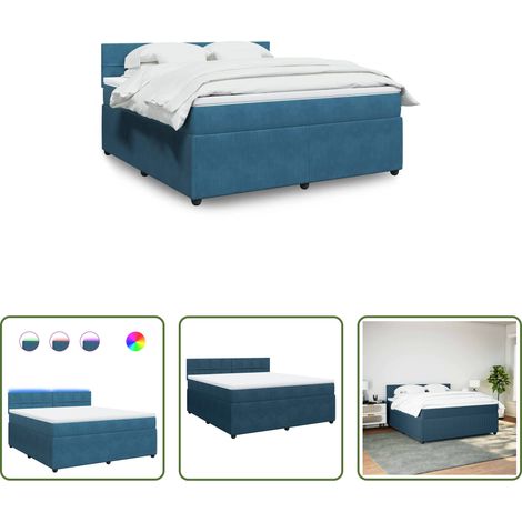 Matelas à ressorts ensachés -  Sommier à lattes de lit et matelas bleu 180x200 cm velours (1/5)